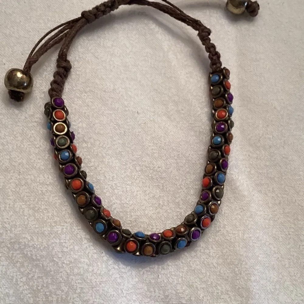 Adjustable Brown Braided Cord Beaded Bracelet